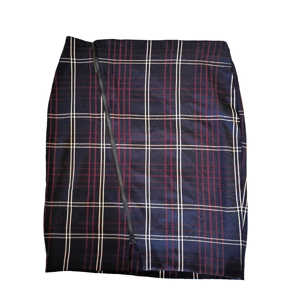 LANE BRYANT Dark Navy Blue Tartan Plaid Diagonal Zip Front Skirt  Size 18